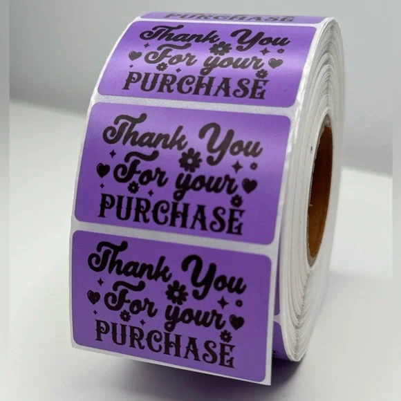Thank you for your purchase purple sticker | Shipping supplies labels NeW - Picture 1 of 8
